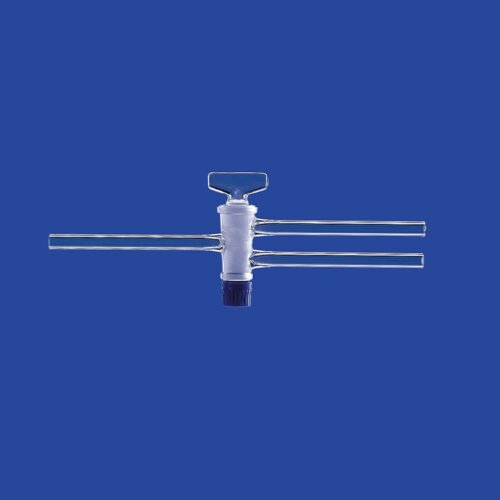 Robinet-en-verre-sortie-deux-voies-paralleles-avec-rodage